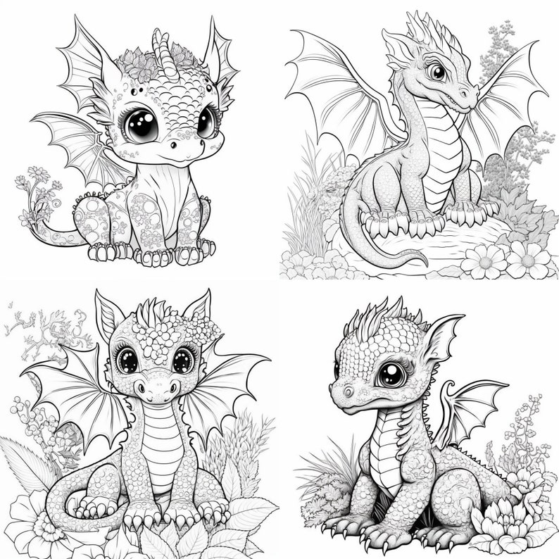 100 Cute Dragon Coloring Pages Printable Coloring Book - Etsy