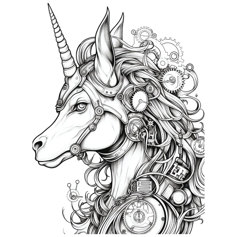 100 Steampunk Unicorn Coloring Pages | Printable Coloring Book ...
