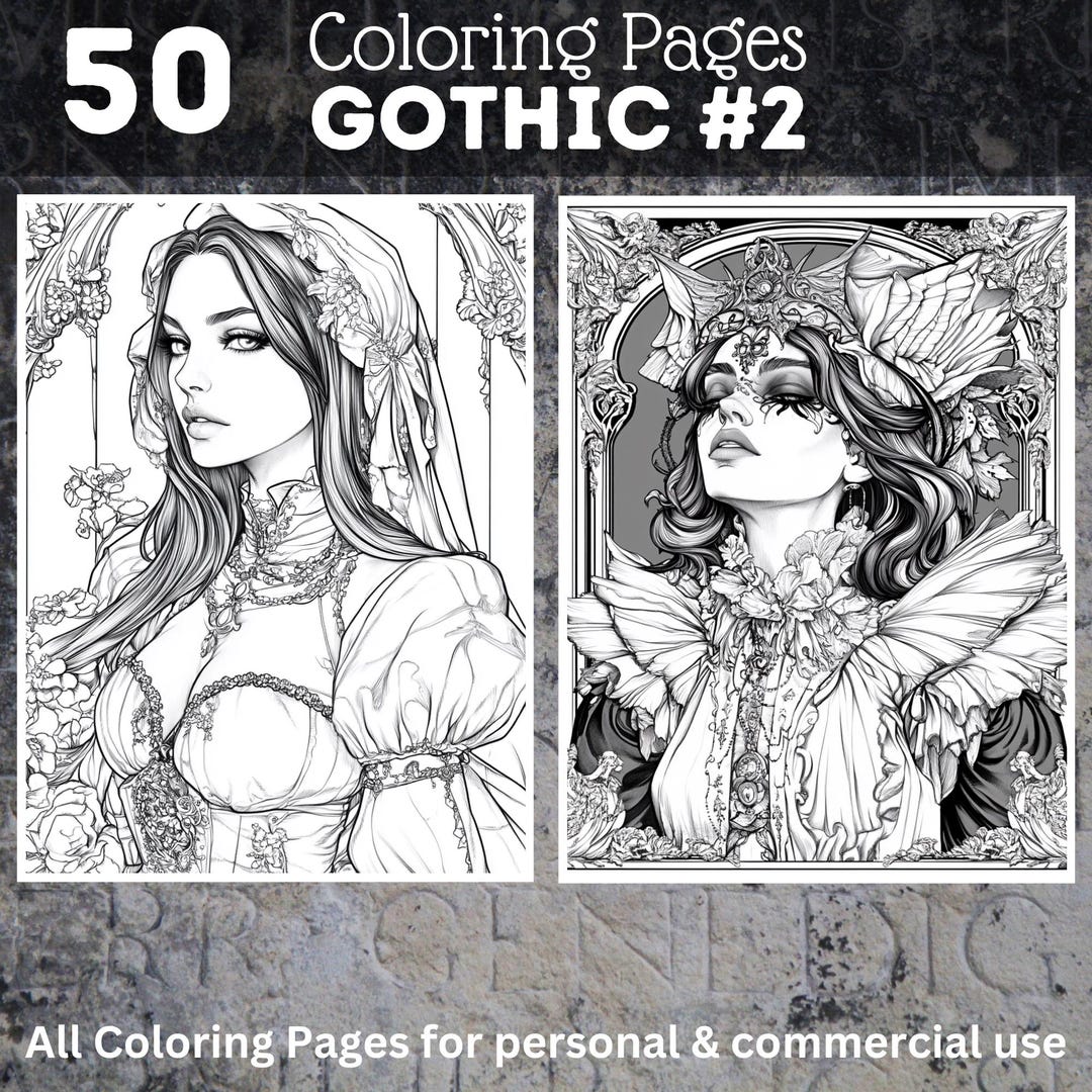 50 Gothic Coloring Pages | Printable Grayscale Coloring Book | Coloring ...