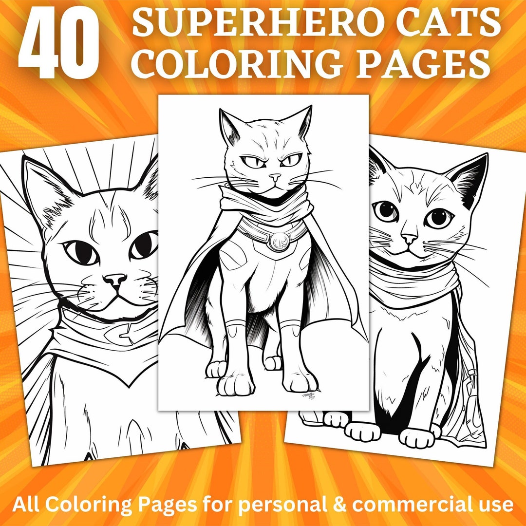 40 Cat Superheroes Coloring Pages | Printable Coloring Book | Coloring Pages for Kids | Digital ...