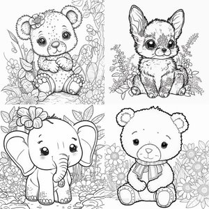 130 Baby Animal Coloring Pages | Printable Coloring Book | Cute Coloring Pages for Kids | Printable Digital Coloring | Digital Download image 2