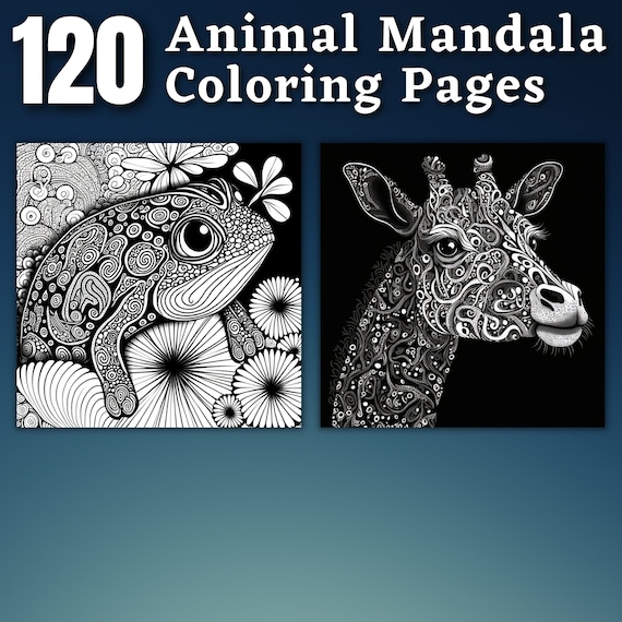 120 Animal Mandala Coloring Pages | Printable Adult Coloring Book (Digital Download)
