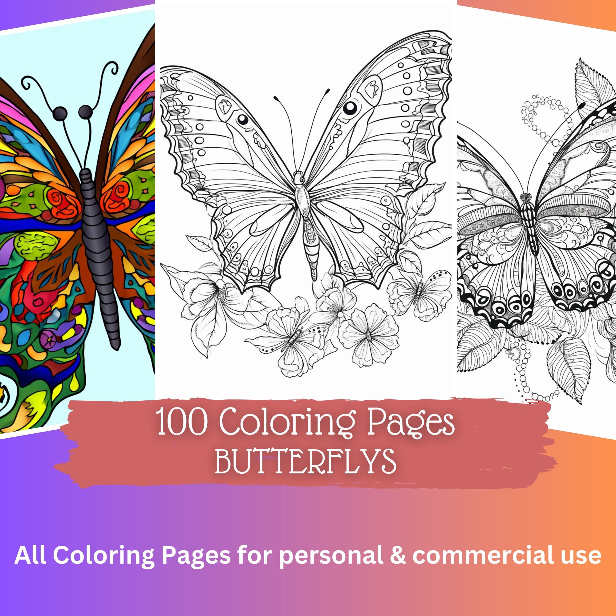 100 Butterflys Coloring Pages Printable Coloring Book - Etsy