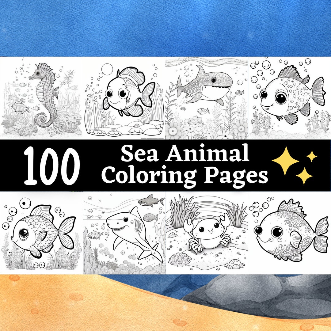 100 Sea Animal Coloring Pages | Kids Printable Coloring Book (digital ...