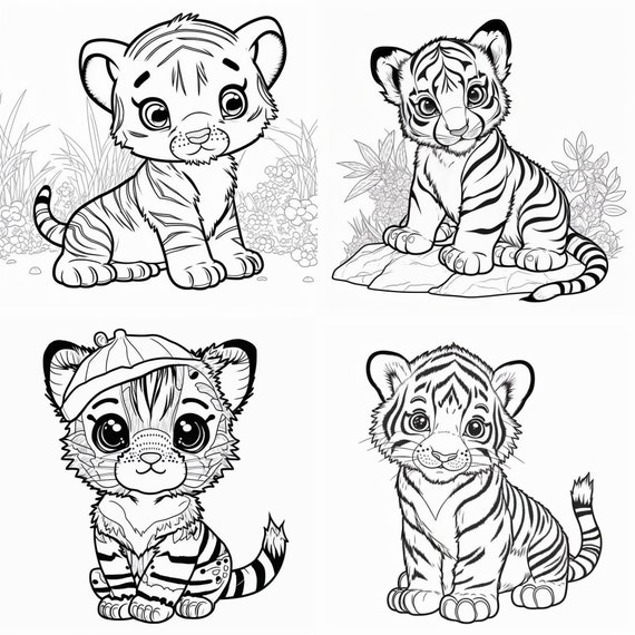 Baby Tiger Coloring Book 50 Pages Wildlife Coloring Book For Adults Mo –  Mode Art Design