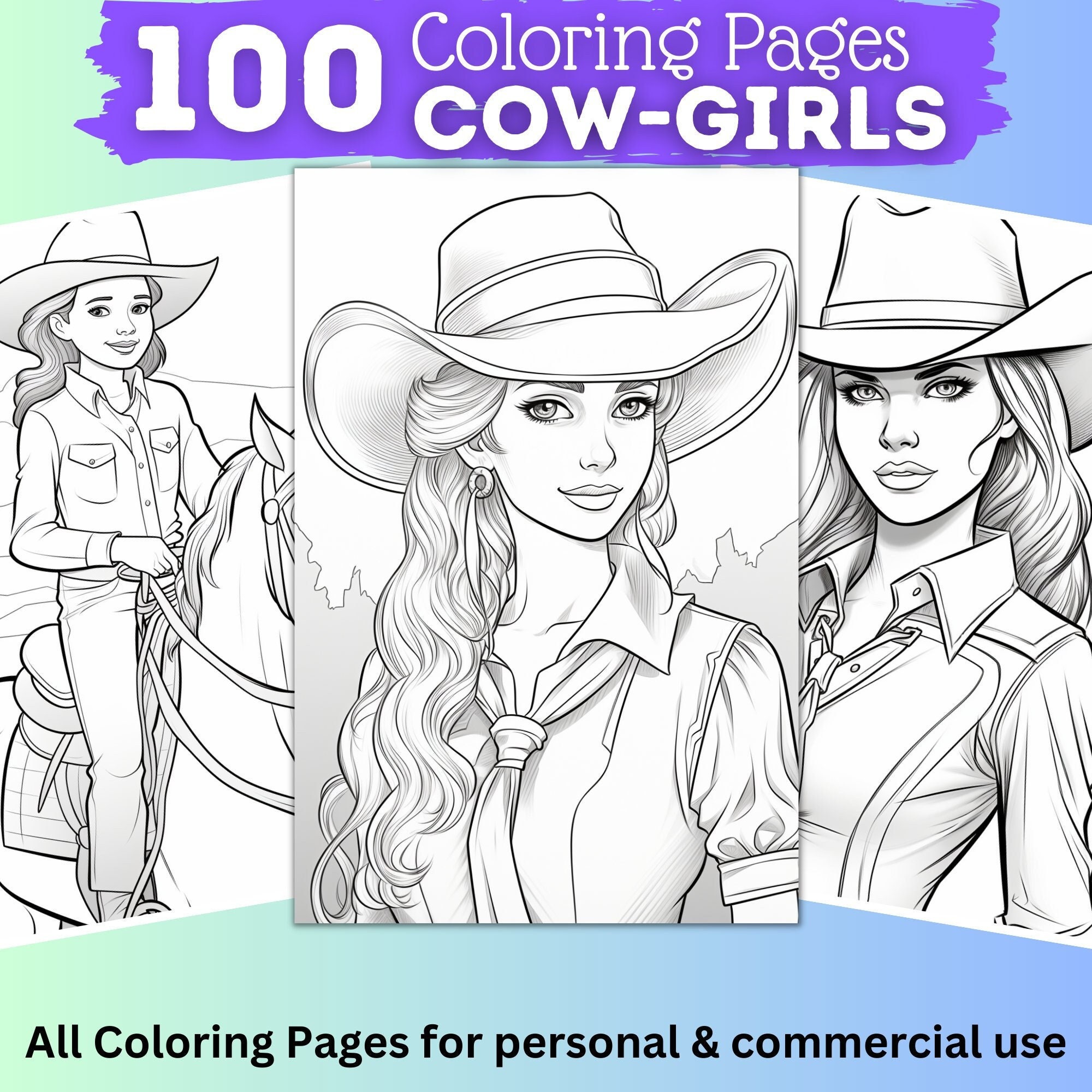 100 Western Cowgirls Coloring Pages Printable Coloring Book Coloring Pages for Woman and Kids ...