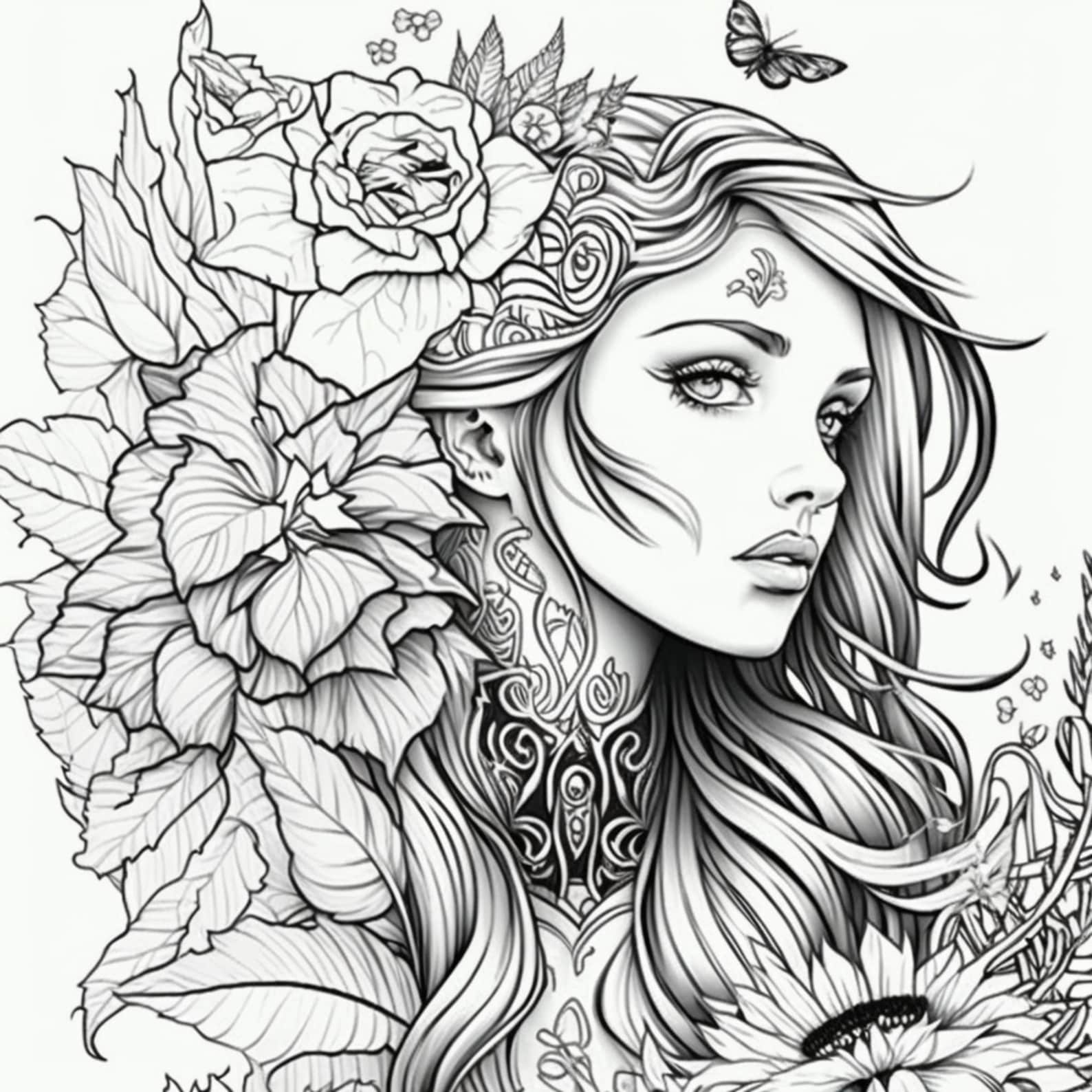 100 Woman Fantasy Coloring Pages | Printable Coloring Book | Coloring ...