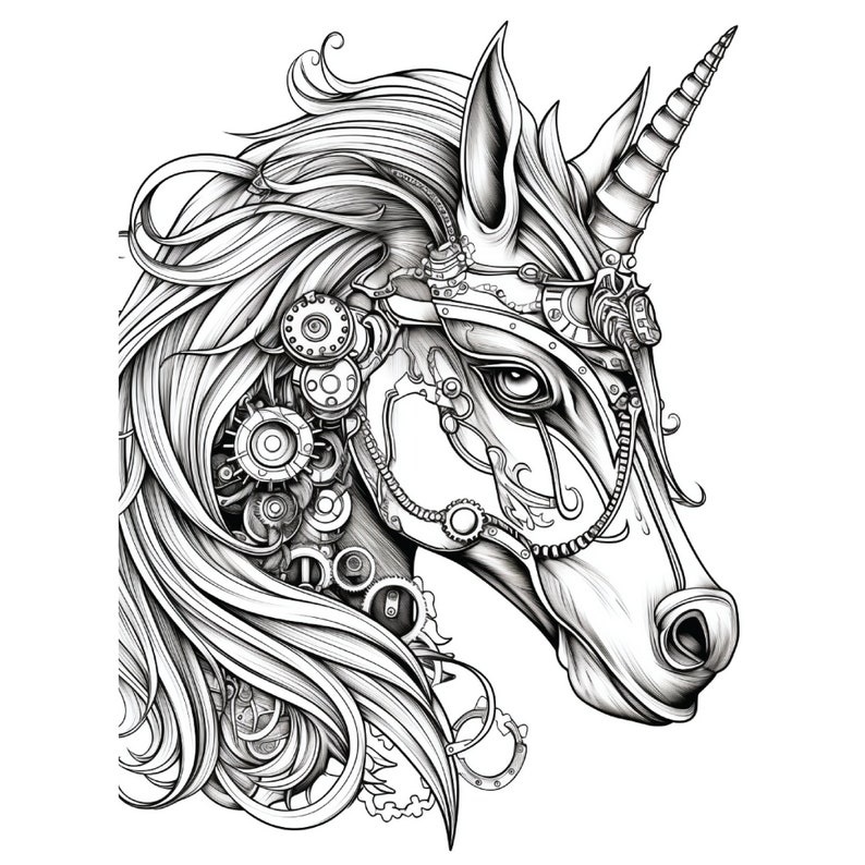 100 Steampunk Unicorn Coloring Pages | Printable Coloring Book ...