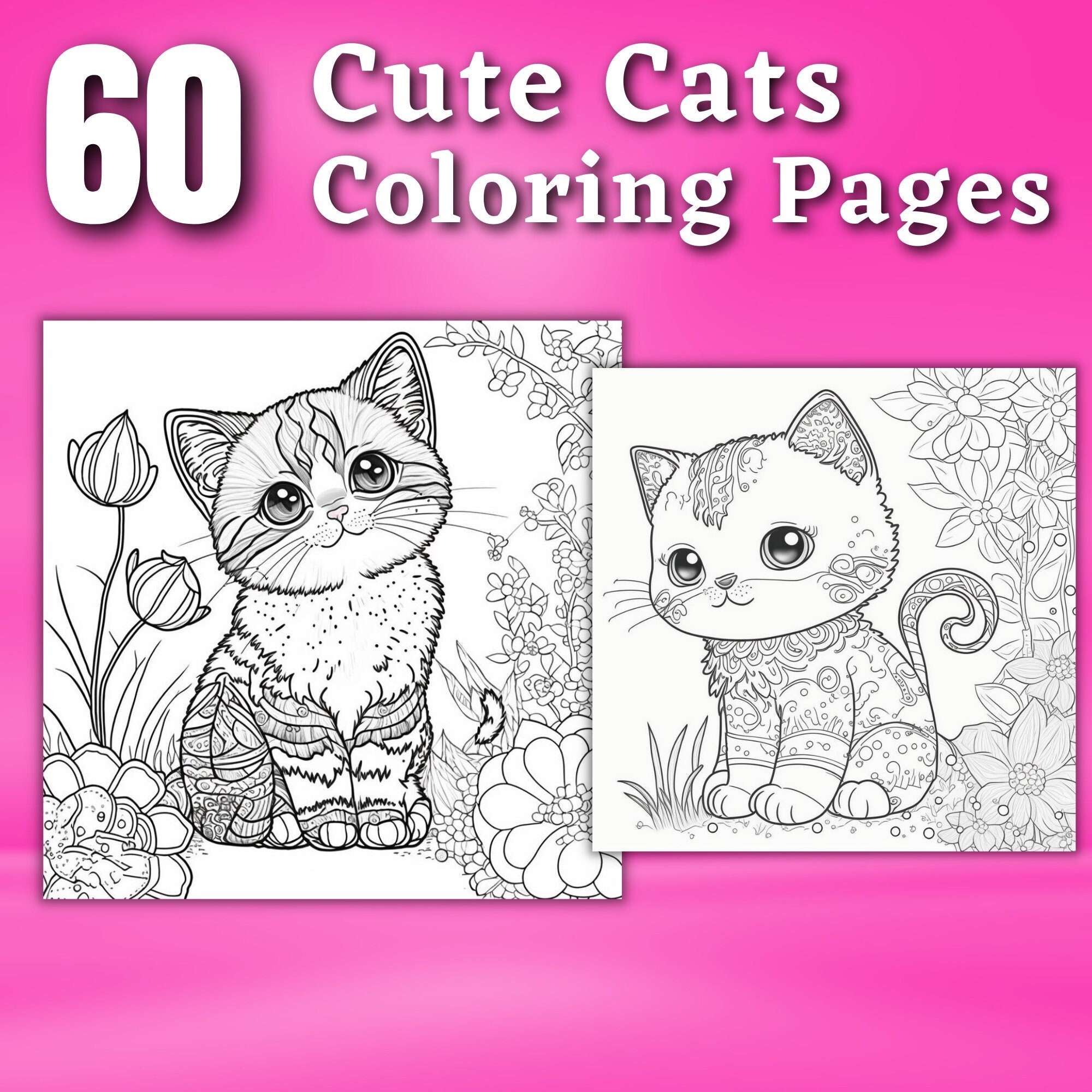 60 Cat Coloring Pages Printable Coloring Book Coloring Etsy
