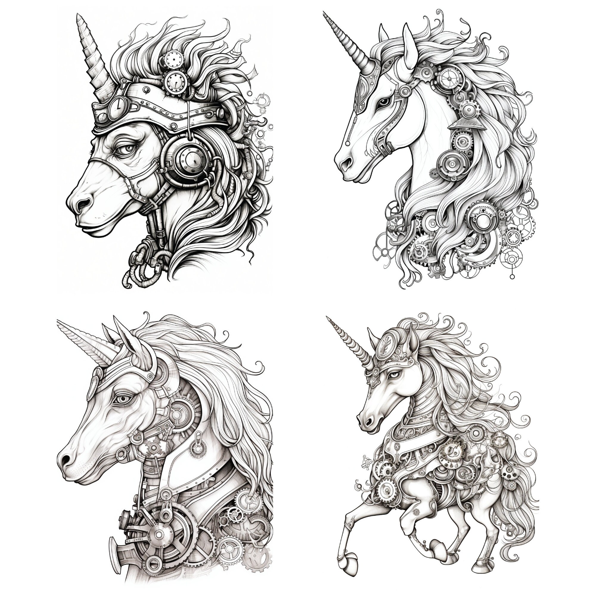 100 Steampunk Unicorn Coloring Pages | Printable Coloring Book ...