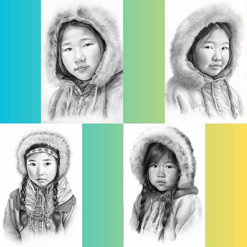 Printable Inuit Tribe 25 Inuit Girl Grayscale Coloring Pages | Printable Coloring Book ...