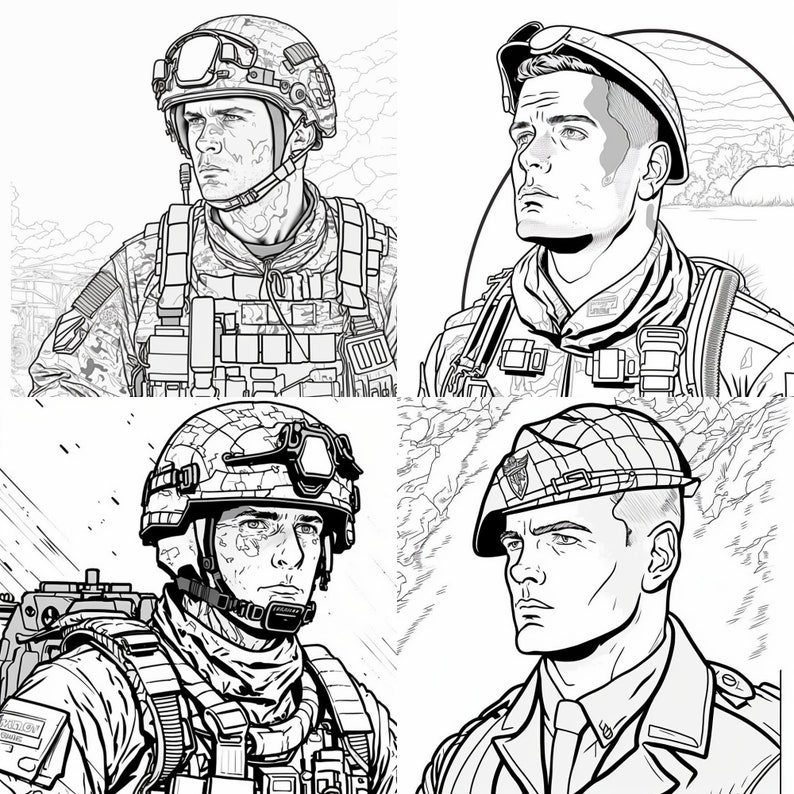 100 Modern Male Soldier Coloring Pages Printable Coloring Book Coloring Pages Adults Printable Digital Coloring Digital Download image 3