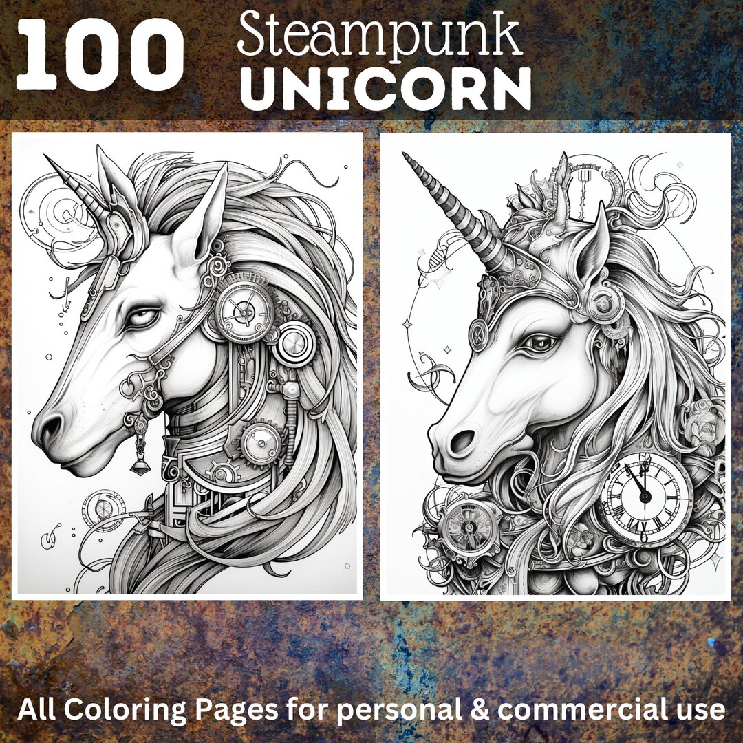 100 Steampunk Unicorn Coloring Pages | Printable Coloring Book ...