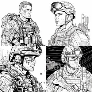 100 Modern Male Soldier Coloring Pages Printable Coloring Book Coloring Pages Adults Printable Digital Coloring Digital Download image 2