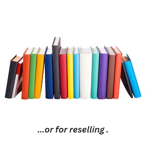 May include: A row of colourful hardback books, some with titles visible, arranged on a white background.