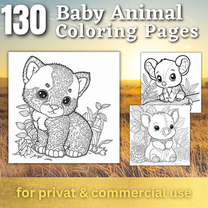 130 Baby Animal Coloring Pages | Printable Coloring Book | Cute Coloring Pages for Kids | Printable Digital Coloring | Digital Download image 1