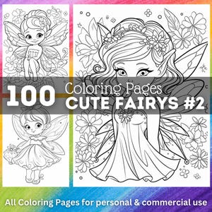 100 Sweet Fairy Coloring Pages | Printable Coloring Images | Coloring Pages for Kids | Digital Coloring Pictures | Digital Download