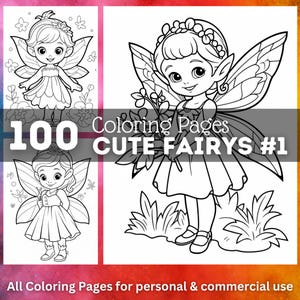 100 Cute Fairy Coloring Pages | Printable Coloring Images | Coloring Pages for Kids | Printable Digital Coloring | Digital Download