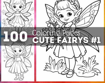 100 Cute Fairy Coloring Pages | Printable Coloring Images | Coloring Pages for Kids | Printable Digital Coloring | Digital Download