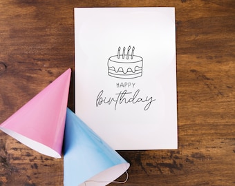 Happy Birthday Card, Birthday Cake Card, Printable Card, Simple Birthday Card