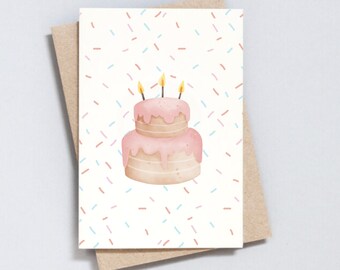 Tarjeta imprimible de pastel de cumpleaños: Diseño minimalista y sencillo (descarga digital)
