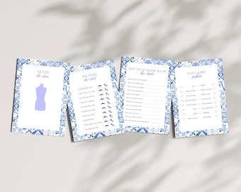 Mediterranean Blue Tile Bridal Shower Games Bundle, Bridal Shower Games Template, Editable and Printable