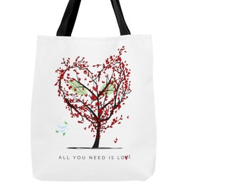 Love is all you Need AOP Tote Bag, Eco-Friendly Tote Bag, Reuseable Tote Bag, Small Medium and Large Size Tote