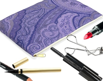 Purple Paisley Accessory Pouch, Cosmetic Make-up Bag, Mini-Clutch