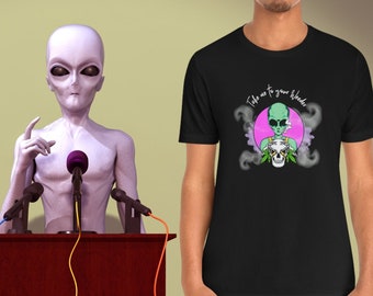 Alien Smoking Cannabis T-shirt, 420 Friendly T-shirt, Unisex Jersey Short Sleeve Tee, Funny Alien Shirt