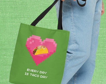 Every Day is Taco Day AOP Tote Bag, Eco-Friendly Tote Bag, Reuseable Tote Bag, Small Medium and Large Size Tote
