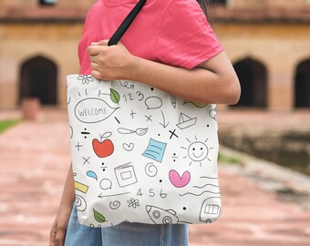 School Bag Doodles Tote Bag, Back to School