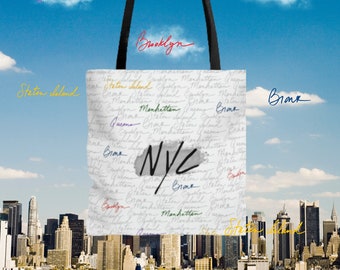 NYC Borough Tote Bag, Representing Brooklyn, Brong, Manhattan, Queens & Staten Island
