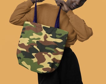 Camouflage AOP Tote Bag, Eco-Friendly Tote Bag, Reusable Tote Bag, Small Medium and Large Size Tote