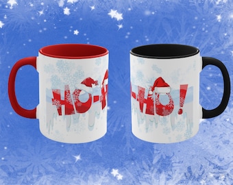 Ho-Ho-Ho Festive 2-Tone Accent Mugs, 11oz Festive Holiday Mug
