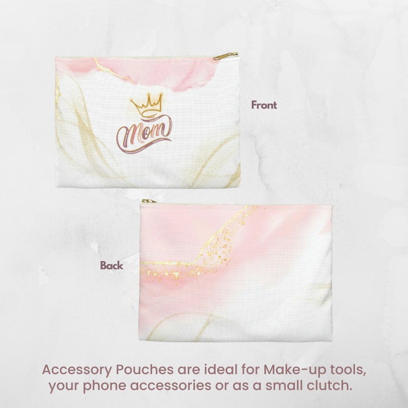 Mom Tie Dye Peach Gold Cream Accessory Pouch, Cosmetic Make-up Bag, Phone Accessories Carrying Bag, Women's Pouch, Gift for Mom image 2