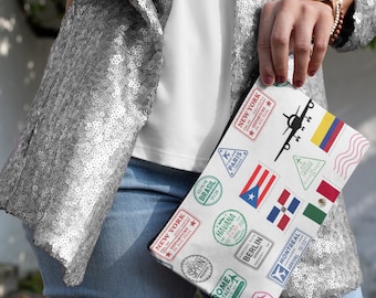 Travel Around the World Accessory Pouch, Travel Essentials Pouch, Women's Pouch, Clutch Purse