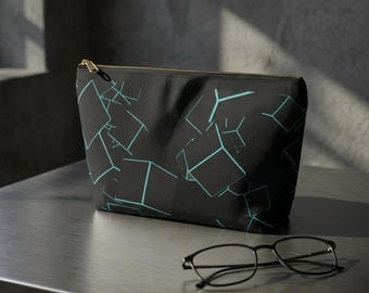 Neon Grid Accessory Pouch, Futuristic Geometric Tech Travel Organizer
