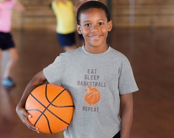 Eat Sleep Basketball Repeat Youth Comfy Tee | Kid's Short Sleeve Cotton Tee,  Youth T-Shirt