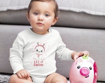 Let it Snow Baby Polar Bear Infant Long Sleeve Bodysuit, Festive Holiday Baby Apparel