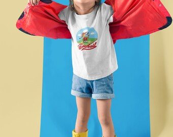 Baseball in Pigtails Kids Short Sleeve Cotton Tee