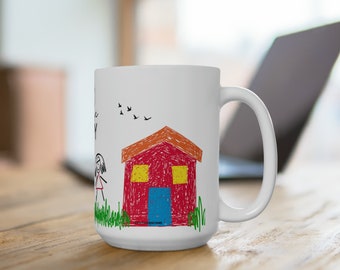 Choose Happy Coffee Mug, Birthday Gift Idea, Kid Drawing Inspired Mug