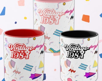 Fun Vintage 1984 2-Colored Accent Coffee Mugs, 11 oz Ceramic Mug