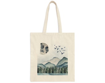 Mountain Vista Nature Print Cotton Canvas Tote Bag