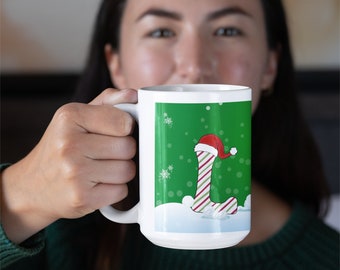 Festive Letter 'L' Holiday Ceramic Mug 15oz, Happy Holidays