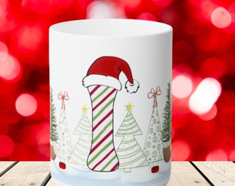 Festive Letter 'I' Holiday Ceramic Mug 15oz, Happy Holidays