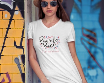 Puerto Rico La Isla del Encanto Short Sleeve V-Neck Tee - Comfortable & Stylish Island-Inspired Jersey for Men and Women