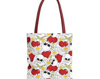 Heart Skull AOP Tote Bag, Eco-Friendly Bag, Gift for Her