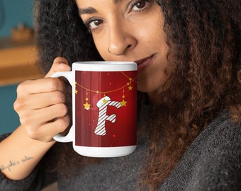 Festive Letter 'F' Holiday Ceramic Mug 15oz, Great Gift Idea