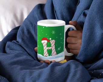 Festive Letter 'H' Holiday Ceramic Mug 15oz, Happy Holidays