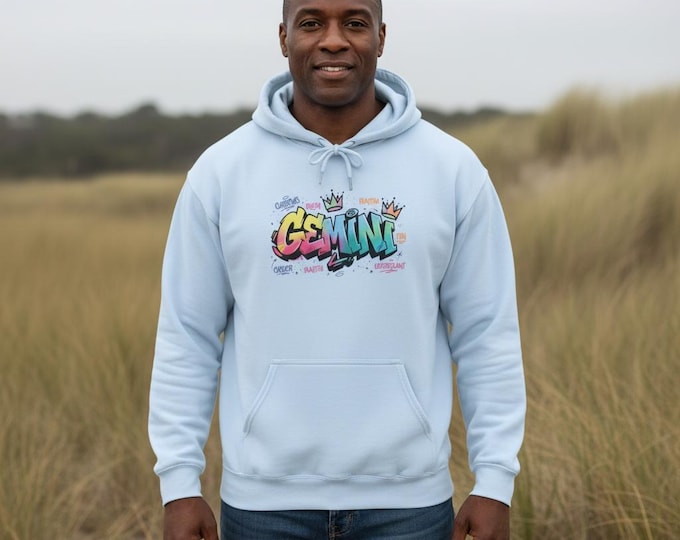 Featured listing image: Gemini Zodiac Hooded Sweatshirt, Unisex Hooded Sweatshirt, Comfy Sweatshirt, Hoodie Sweatshirt, Pocketed Hoodie